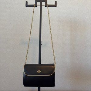 Vintage Gucci 1980s Chain Strap Evening Black Leather Crossbody Bag